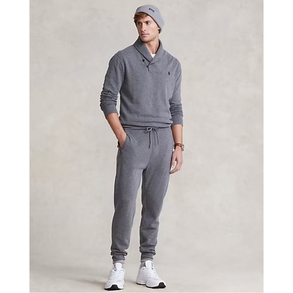 POLO RALPH LAUREN • Gray Shawl Collar Luxury Pullover Jersey Sweater - Picture 2 of 8